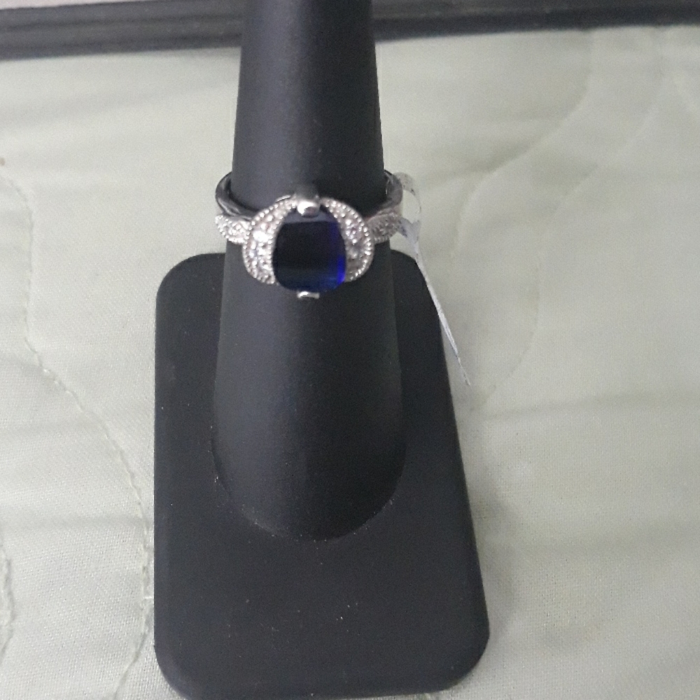 Sterling silver sapphire cz ring sz 6